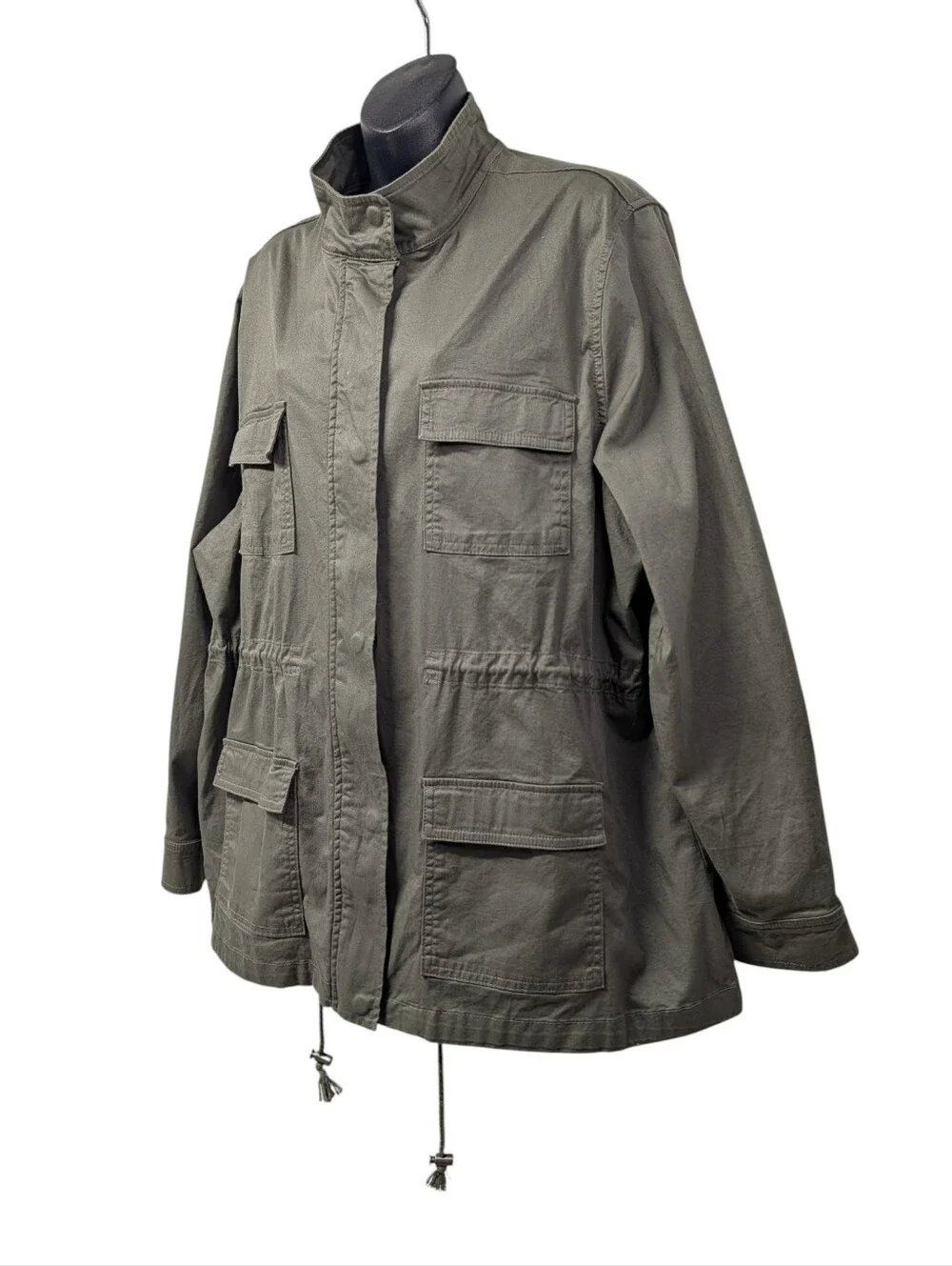 AVA & VIV Women's Green Utility Jacket Size 1X Plus Zip Snap Pockets Mid-Length